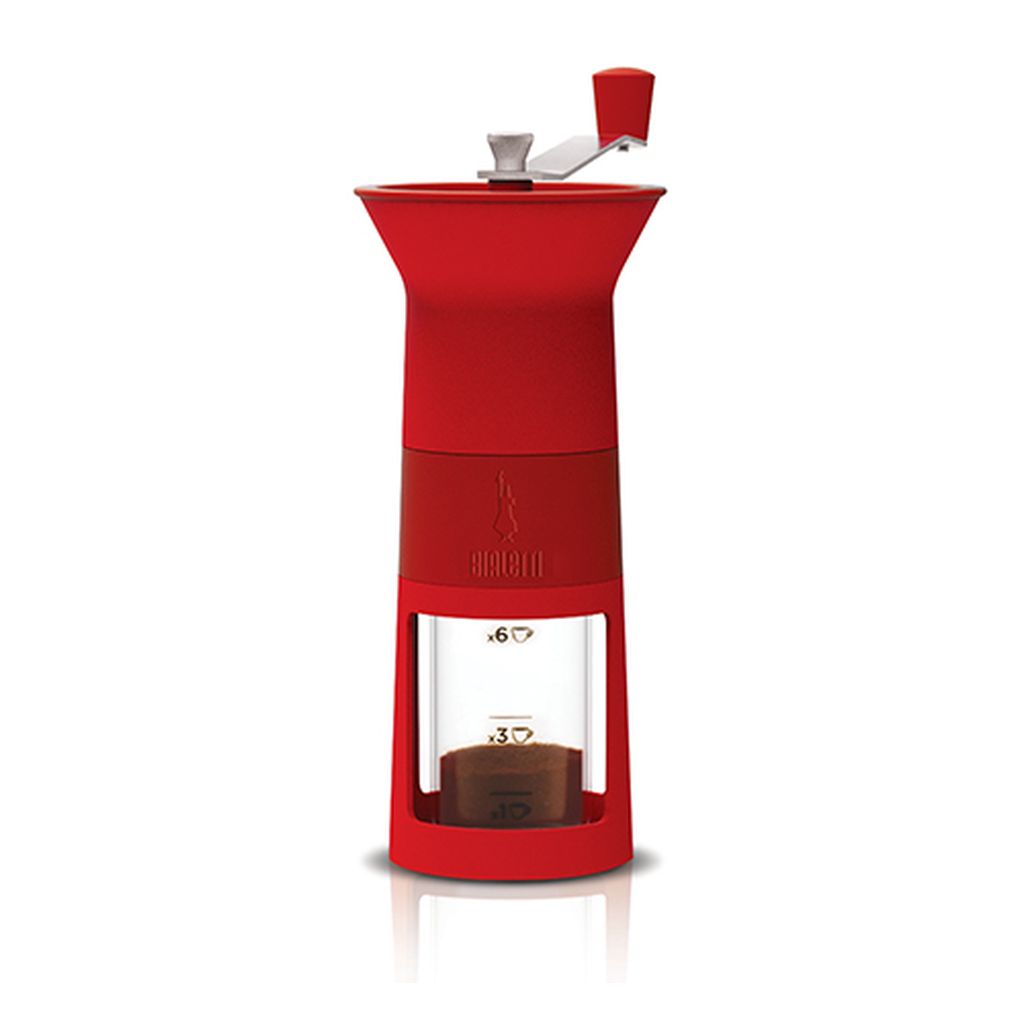 BIALETTI ručni mlinac za moka kavu s mjericom, do 6 šalica, crveni