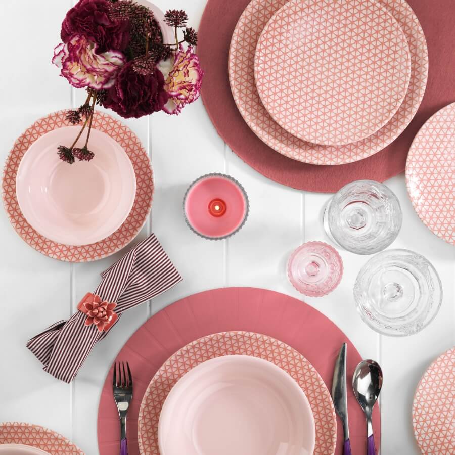 KUTAHYA NANO 24 dijelni servis/set tanjura za jelo, za 6 osoba, keramika, PINK