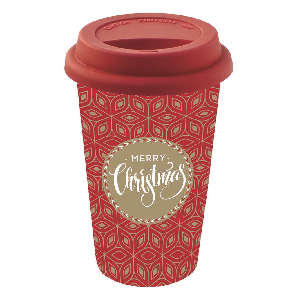 EASY LIFE MERRY CHRISTMAS porculanska šalica s gumenim poklopcem, 350 ml
