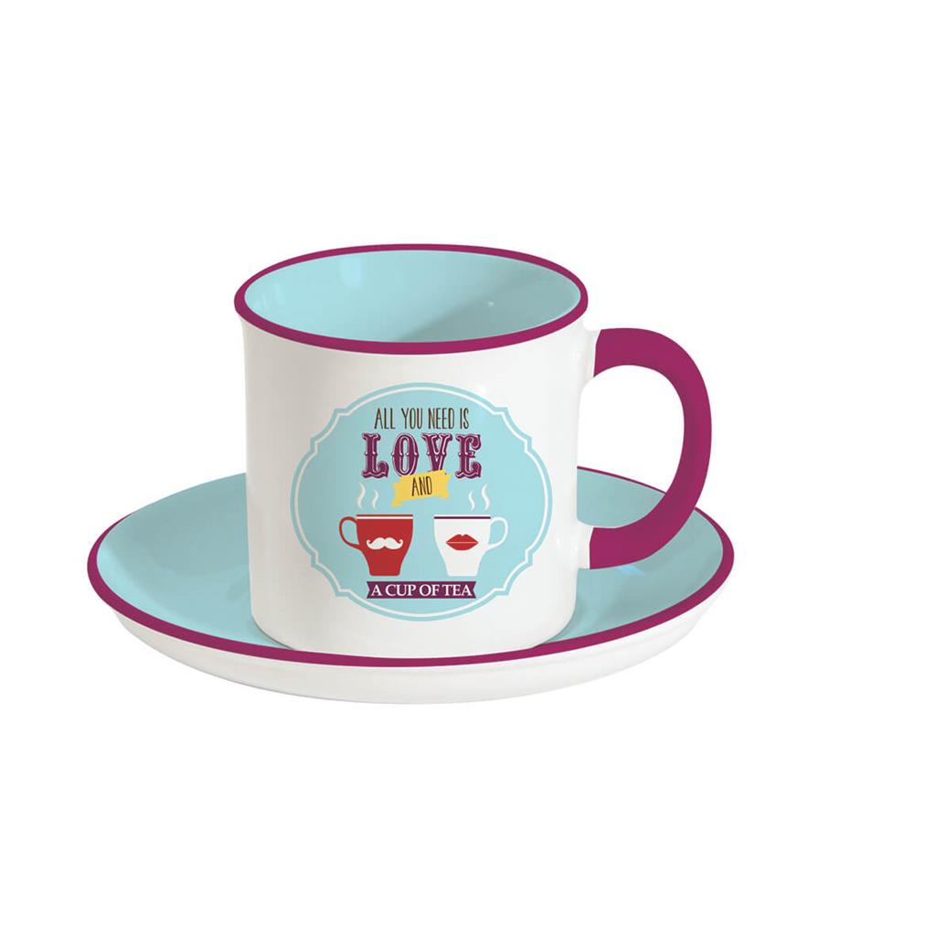 EASY LIFE čajna šalica i tanjurić u poklon kutijici RETRO BREAK TEA LIGHT BLUE