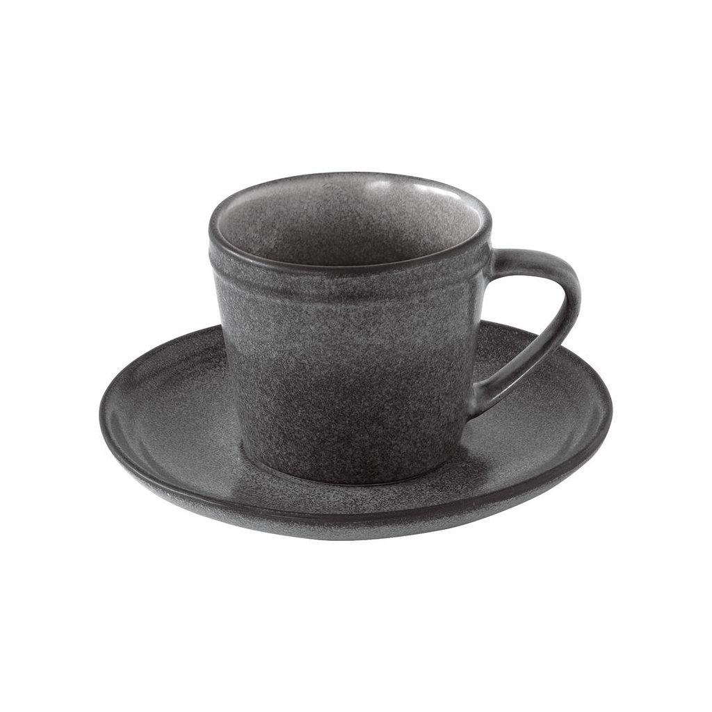 EASY LIFE ESSENTIAL DARK GREY šalica za čaj s tanjurićem, 225 ml