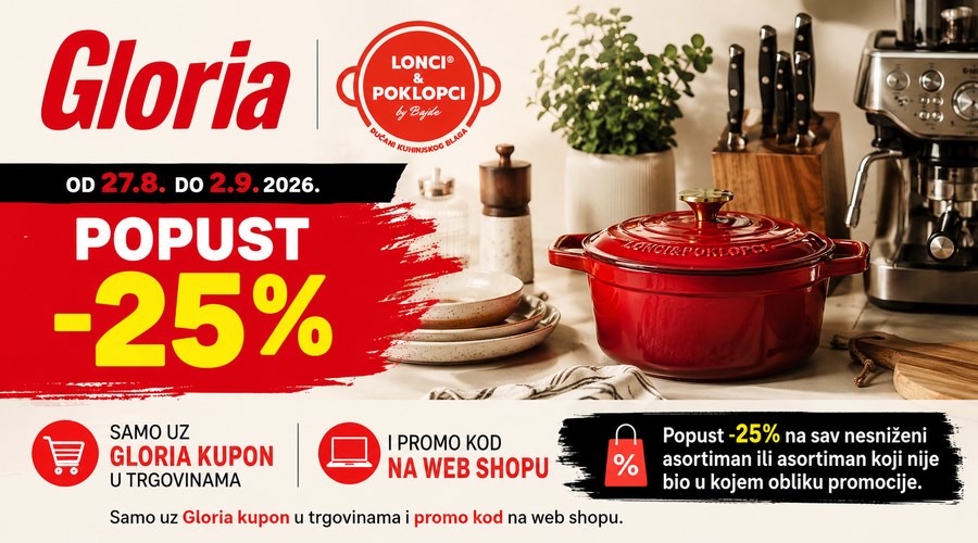 Gloria kupon i promo kod s 25% popusta na sav nesniženi asortiman!