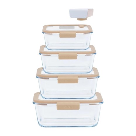 Pebbly Vacuum 5u1 set posudica za spremanje namirnica, 4 posudice + USB vakuumska pumpa