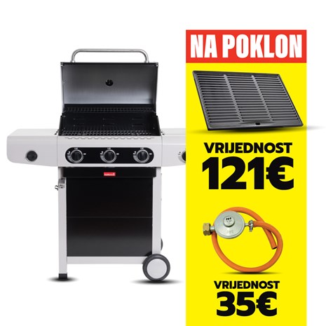 Barbecook Siesta 310 Black Edition plinski roštilj + plancha + plinski regulator s crijevom