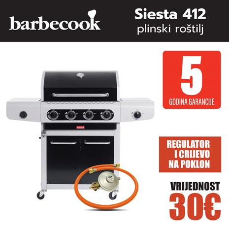 Barbecook Siesta 412 Black Edition plinski roštilj + plinski regulator s crijevom