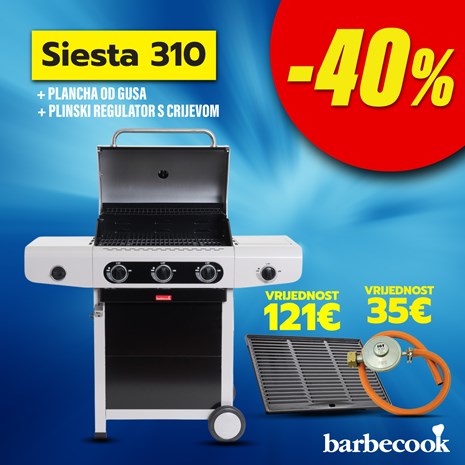 Barbecook Siesta 310 Black Edition plinski roštilj + plancha + plinski regulator s crijevom