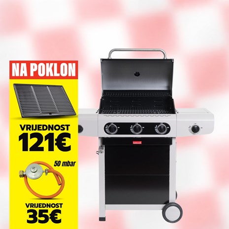 Barbecook Siesta 310 Black Edition plinski roštilj + plancha + plinski regulator s crijevom