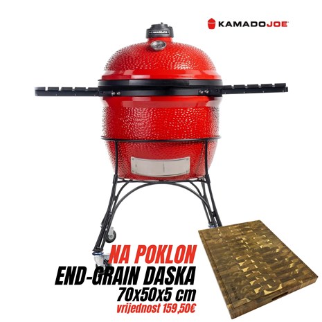 Kamado Joe Big Joe Series I keramički roštilj na ugljen s postoljem, 24"/61 cm + Chef Pro End-grain četvrtasta masivna kuhinjska daska s dva lica, 70x50 cm