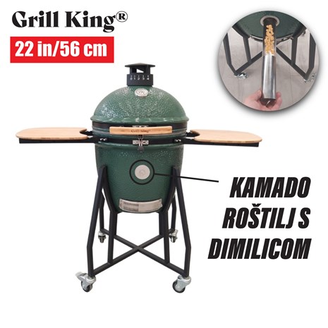 Grill King Kamado 22" keramički roštilj s dimilicom i opremom, 56 cm