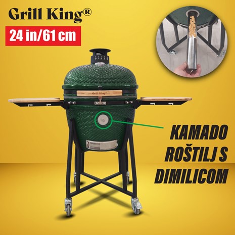 Grill King Kamado 24" keramički roštilj s dimilicom + bogata oprema, 61 cm
