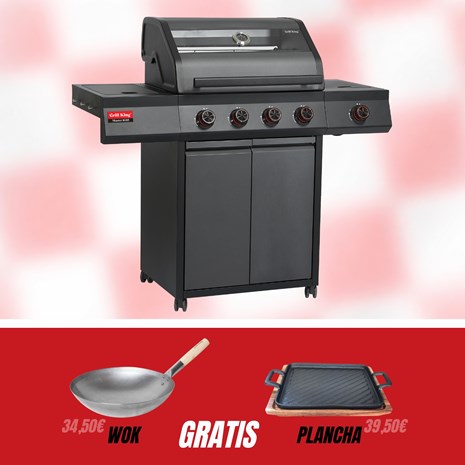 Grill King Master 0105 plinski roštilj s 5 plamenika, posudom za hranu i staklenim poklopcem + GRATIS wok i plancha