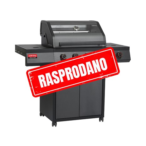 Grill King Master 0105 plinski roštilj s 5 plamenika, posudom za hranu i staklenim poklopcem + plinski regulator s crijevom