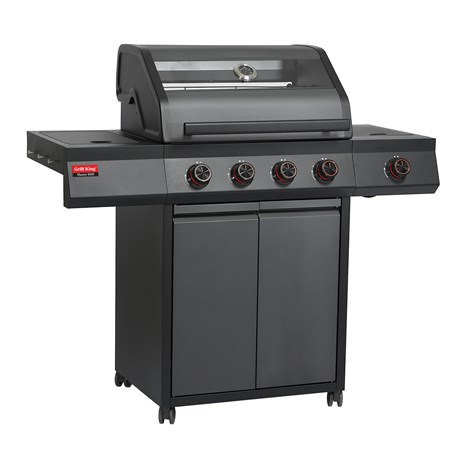 Grill King Master 0105 plinski roštilj s 5 plamenika, posudom za hranu i staklenim poklopcem + plinski regulator s crijevom