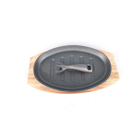 Grill King Cast Iron BBQ okrugla grill tavica s podloškom od drva agacije, 28 cm