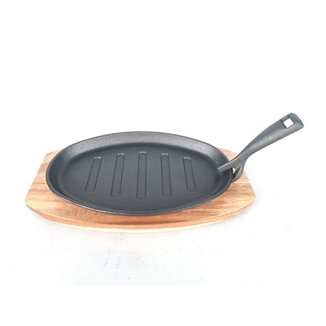 Grill King Cast Iron BBQ okrugla grill tavica s podloškom od drva agacije, 28 cm