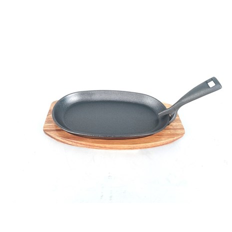 Grill King Cast Iron BBQ ovalna grill tavica s podloškom od drva agacije, 24 cm