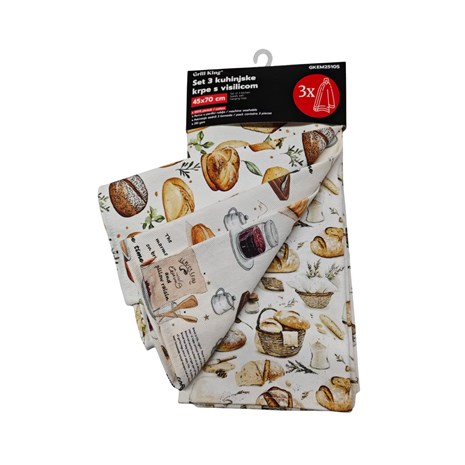 Grill King Chef Pro 3u1 set pamučnih kuhinjskih krpa s visilicom iznimne gustoće i kvalitete