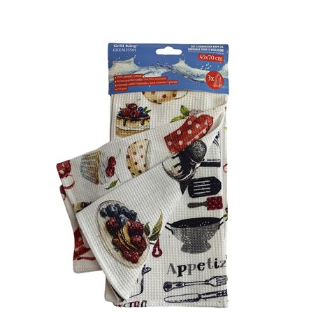 Grill King Kitchen 3u1 set pamučnih kuhinjskih krpa za brisanje vode s visilicom