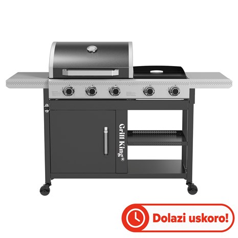 Grill King Dual 0405, 2u1 plinski roštilj i plancha s 5 plamenika i bočnim policama