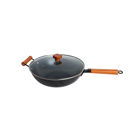 Grill King Asia nitrirani wok s dvije ručke i ravnim dnom + stakleni poklopac, 32 cm