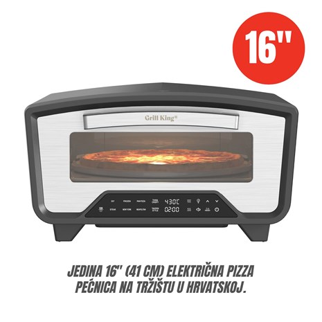 Grill King Pizzaiolo 16" ROTATE SERIES II digitalni samorotirajući električni pekač pizza, bureka, lazanja i ostalih jela + Chef Pro End-grain okrugla masivna kuhinjska daska s dva lica, 40 cm