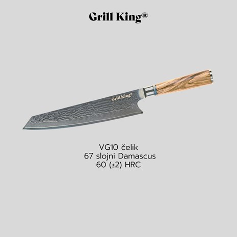 Grill King Damascus Kiritsuke azijski nož šefa kuhinje, 24 cm