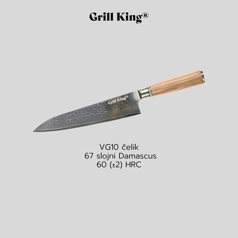 Grill King Damascus Gyuto nož šefa kuhinje, 20,5 cm