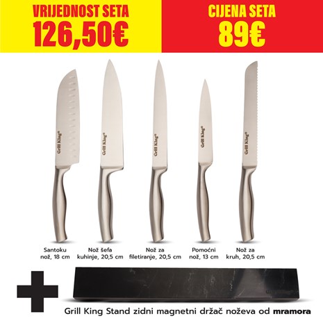 Grill King Classic 6u1 set kuhinjskih noževa sa zidnim magnetnim držačem od mramora