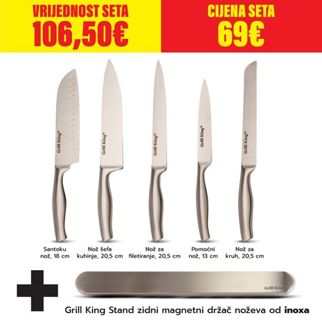 Grill King Classic 6u1 set kuhinjskih noževa sa zidnim magnetnim držačem od inoxa