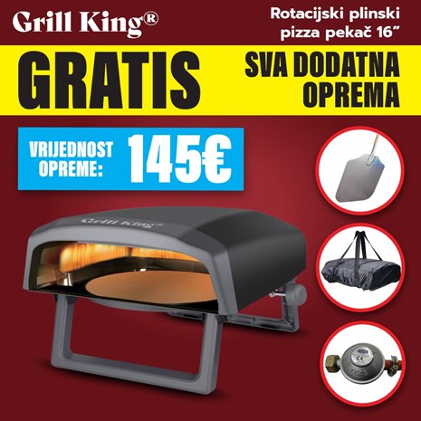 Grill King Pizzaiolo 16" plinska rotacijska pizza pećnica + bogata oprema u setu
