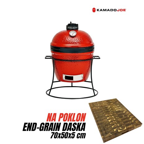 Kamado Joe Joe Jr. keramički roštilj na ugljen s postoljem, 13,5"/34 cm + Chef Pro End-grain četvrtasta masivna kuhinjska daska s dva lica, 70x50 cm