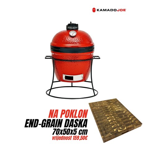 Kamado Joe Joe Jr. keramički roštilj na ugljen s postoljem, 13,5"/34 cm + Chef Pro End-grain četvrtasta masivna kuhinjska daska s dva lica, 70x50 cm