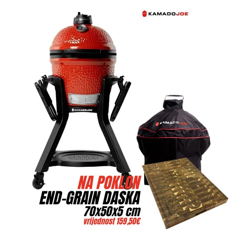 Kamado Joe BUNDLE Joe Jr. keramički roštilj na ugljen, 13,5"/34 cm (postolje + bočne police + pokrivalo) + Chef Pro End-grain četvrtasta masivna kuhinjska daska s dva lica, 70x50 cm