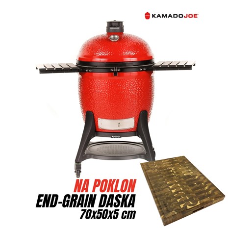 Kamado Joe Big Joe Series III keramički roštilj na ugljen s postoljem, 24"/61 cm + Chef Pro End-grain četvrtasta masivna kuhinjska daska s dva lica, 70x50 cm