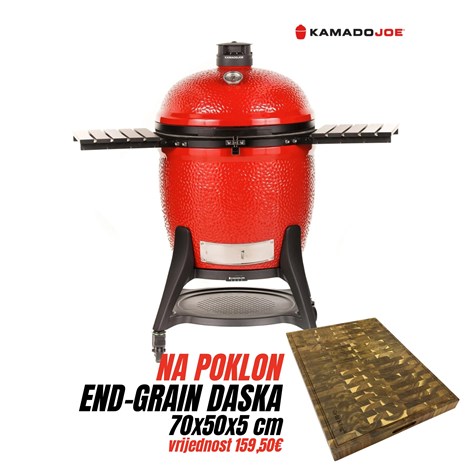 Kamado Joe Big Joe Series III keramički roštilj na ugljen s postoljem, 24"/61 cm + Chef Pro End-grain četvrtasta masivna kuhinjska daska s dva lica, 70x50 cm