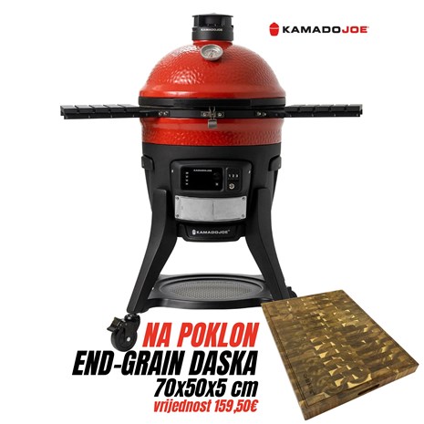 Kamado Joe Konnected Joe Digital keramički roštilj i dimilica na ugljen s postoljem, 18"/46 cm + Chef Pro End-grain četvrtasta masivna kuhinjska daska s dva lica, 70x50 cm
