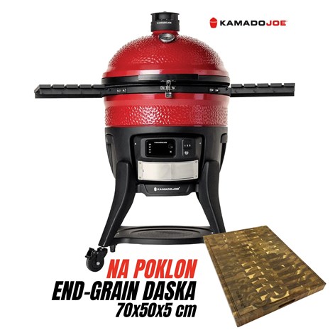Kamado Joe Big Joe Konnected Joe Digital keramički roštilj i dimilica na ugljen s postoljem, 24"/61 cm + Chef Pro End-grain četvrtasta masivna kuhinjska daska s dva lica, 70x50 cm