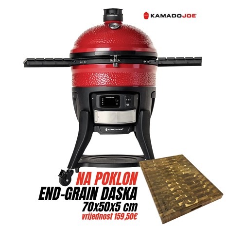 Kamado Joe Big Joe Konnected Joe Digital keramički roštilj i dimilica na ugljen s postoljem, 24"/61 cm + Chef Pro End-grain četvrtasta masivna kuhinjska daska s dva lica, 70x50 cm