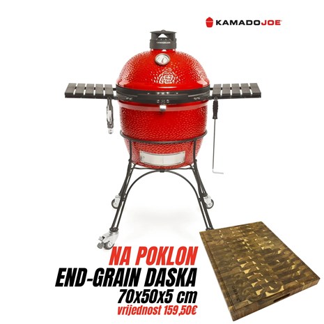Kamado Joe Classic Joe Series II keramički roštilj na ugljen s postoljem, 18"/46 cm + Chef Pro End-grain četvrtasta masivna kuhinjska daska s dva lica, 70x50 cm