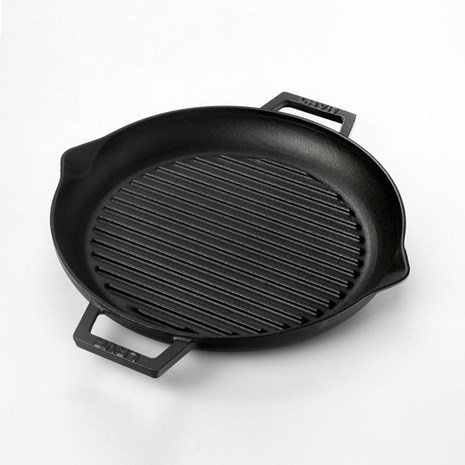 Lava okrugla grill tava s integriranim ručkama i sa staklenim poklopcem