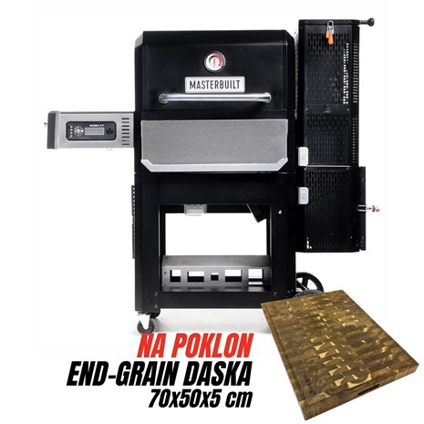 Masterbuilt Gravity Series 800 digitalni roštilj na ugljen, plancha i dimilica + Chef Pro End-grain četvrtasta masivna kuhinjska daska s dva lica, 70x50 cm