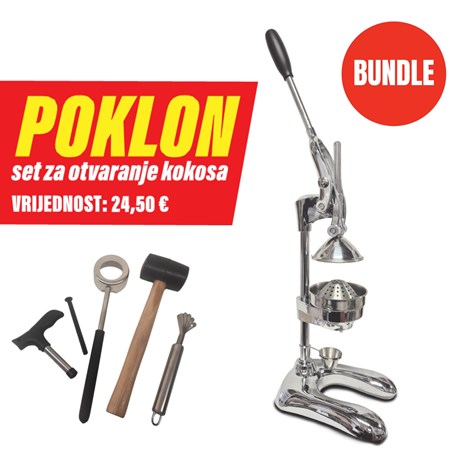Grill King BUNDLE Professional mehanička preša za šipak i agrume + set za otvaranje ploda kokosa