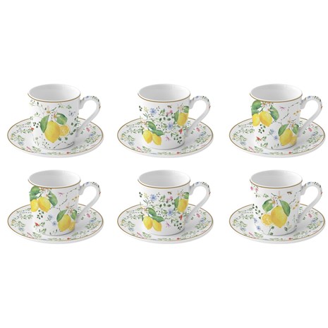 Easy Life Fleurs et Citrons šalica za kavu s tanjurićem, set za 6 osoba