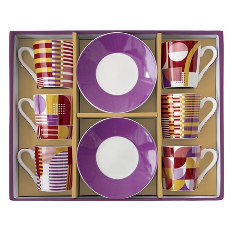 Easy Life Geometric Art šalica za kavu s tanjurićem, set za 6 osoba
