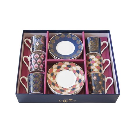 Easy Life Coffee Mania Peacock šalica za kavu s tanjurićem, set za 6 osoba
