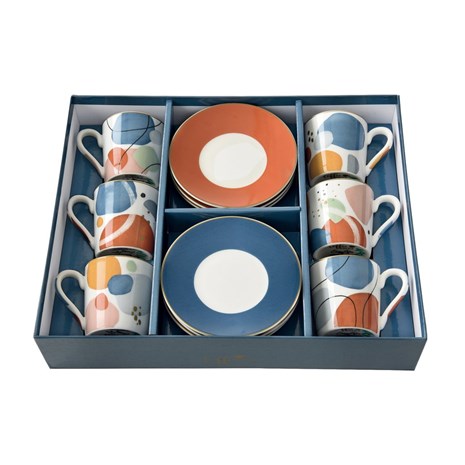 Easy Life Coffee Mania Shapes šalica za kavu s tanjurićem, set za 6 osoba