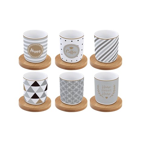 Easy Life Coffee Mania Happy šalica za kavu s tanjurićem od bambusa, set za 6 osoba