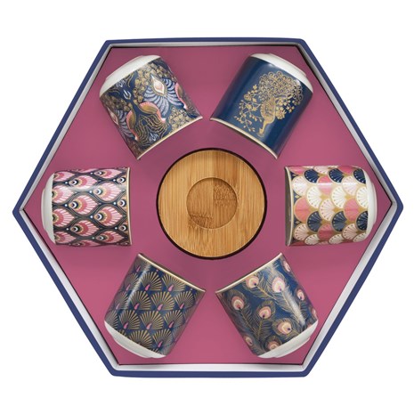 Easy Life Coffee Mania Peacock šalica za kavu s tanjurićem od bambusa, set za 6 osoba