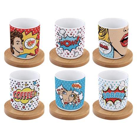 Easy Life Pop Art šalica za kavu s tanjurićem od bambusa, set za 6 osoba