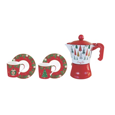 Easy Life Jingle Bells set 2 šalice za kavu s tanjurićima i kafetijerom